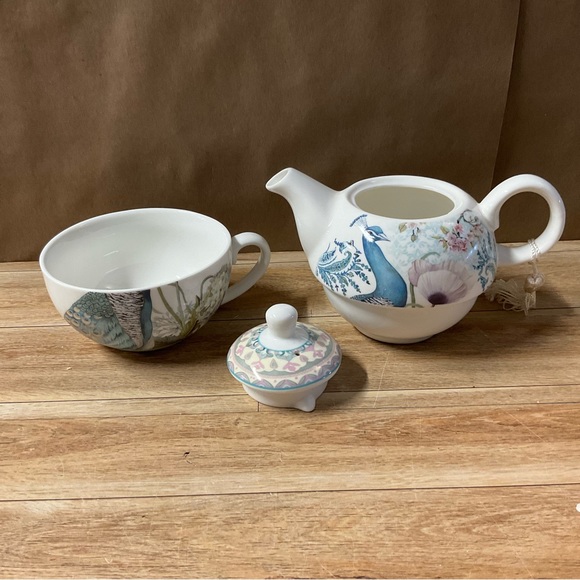 Kitchen New Delton Tea For One Set Cup Teapot Peacock Porcelain Gift